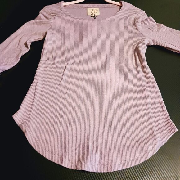 NEW Chaser Ribbed Pullover Top Long Bell Sleeves in Heliotrope/Light Mauve, M - Picture 4 of 10